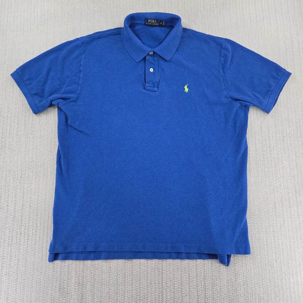 Polo Ralph Lauren Shirt Mens XL Blue Cotton Yellow Pony Short Sleeve Preppy